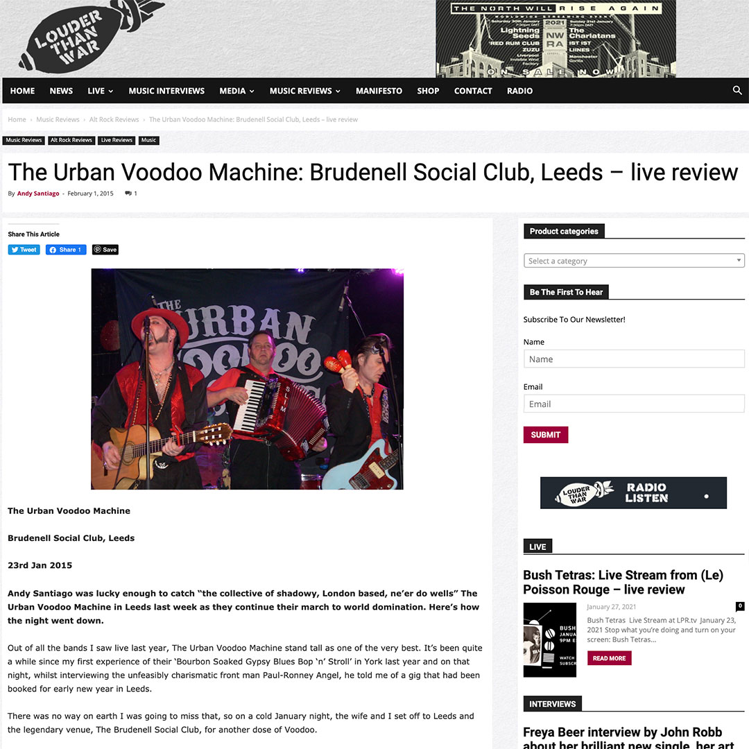 The Urban Voodoo Machine - Louder Than War live review at Brudnell Social Club / Leeds