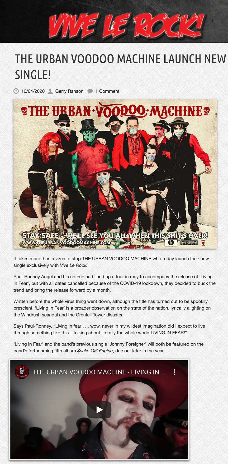 Vive le rock - The Urban Voodoo Machine - Single Review