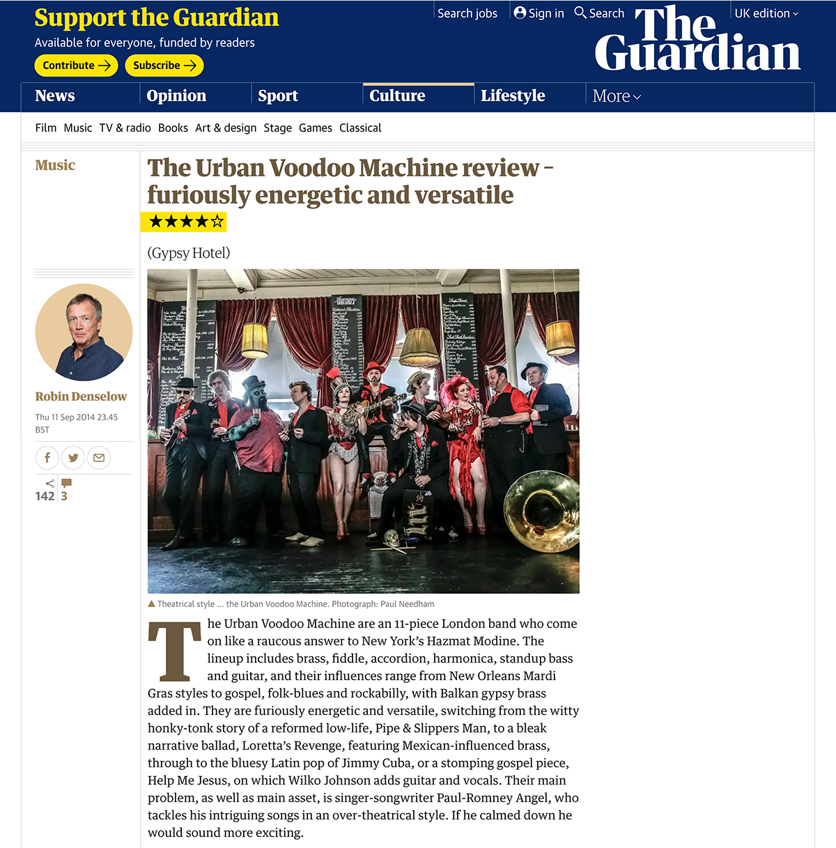 The guardian - Live review - The Urban Voodoo Machine